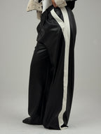Leather Wide Leg Trousers With Side Band