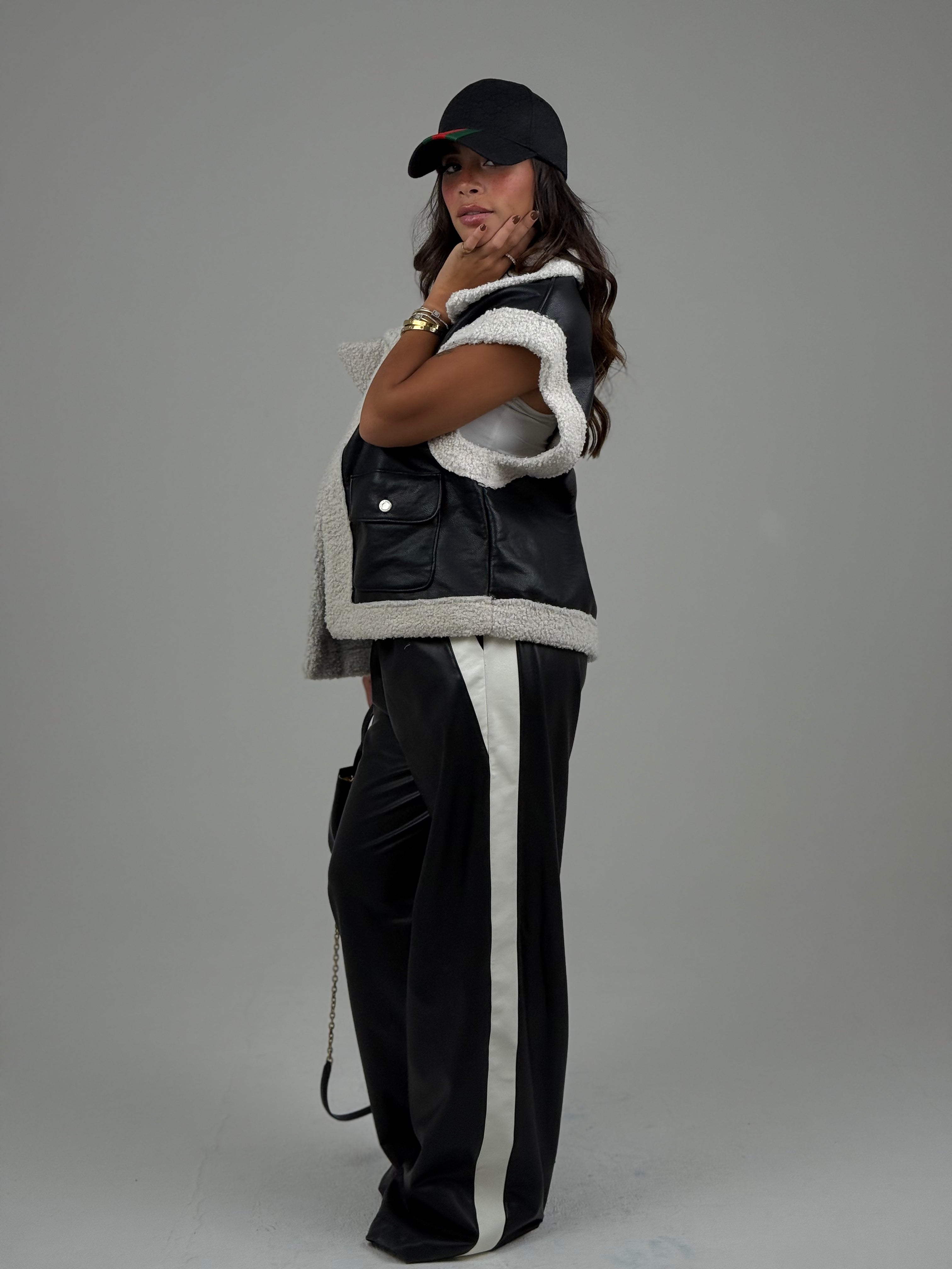 Leather Wide Leg Trousers With Side Band