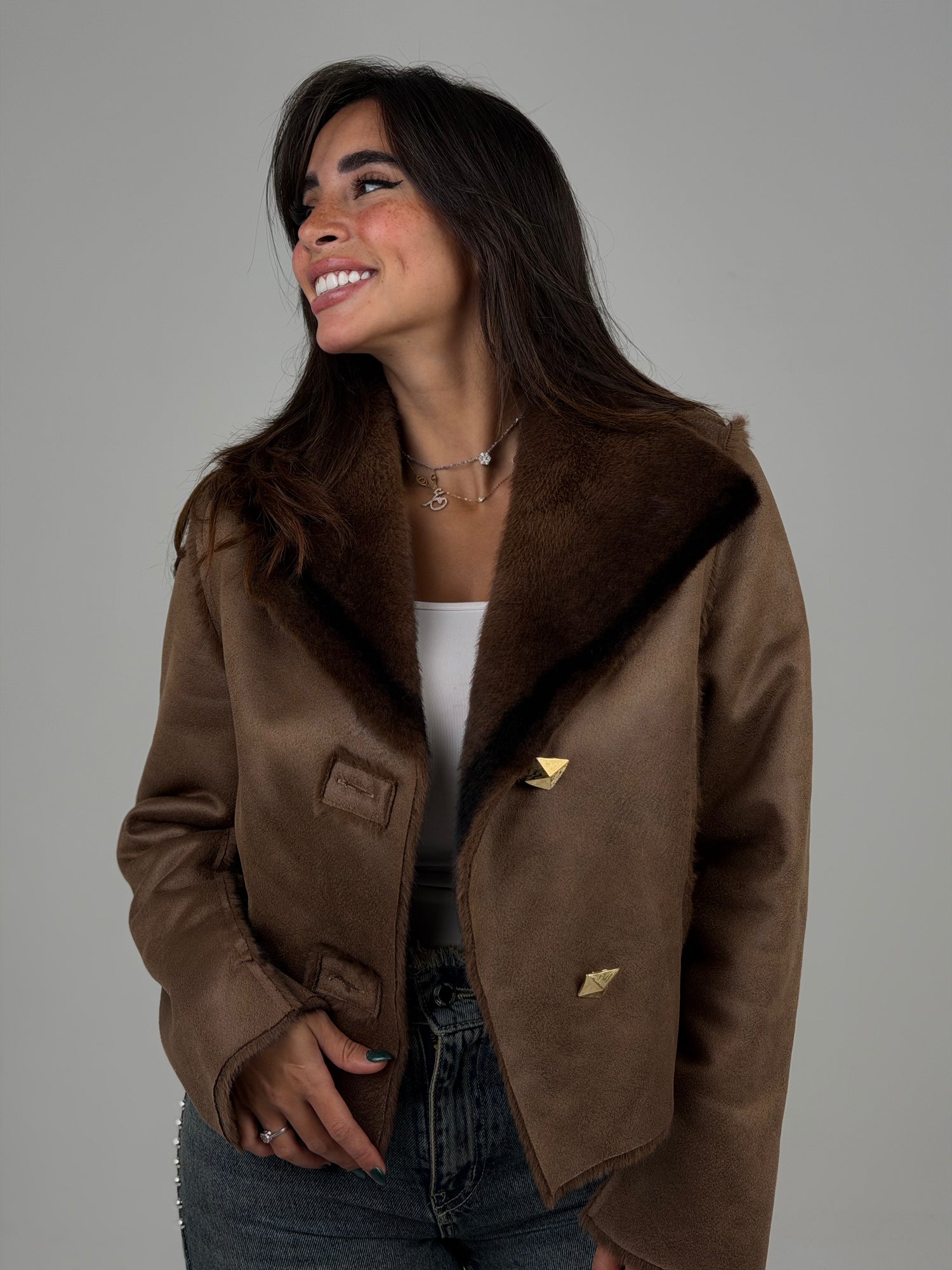 Double-sided fur jacket brown