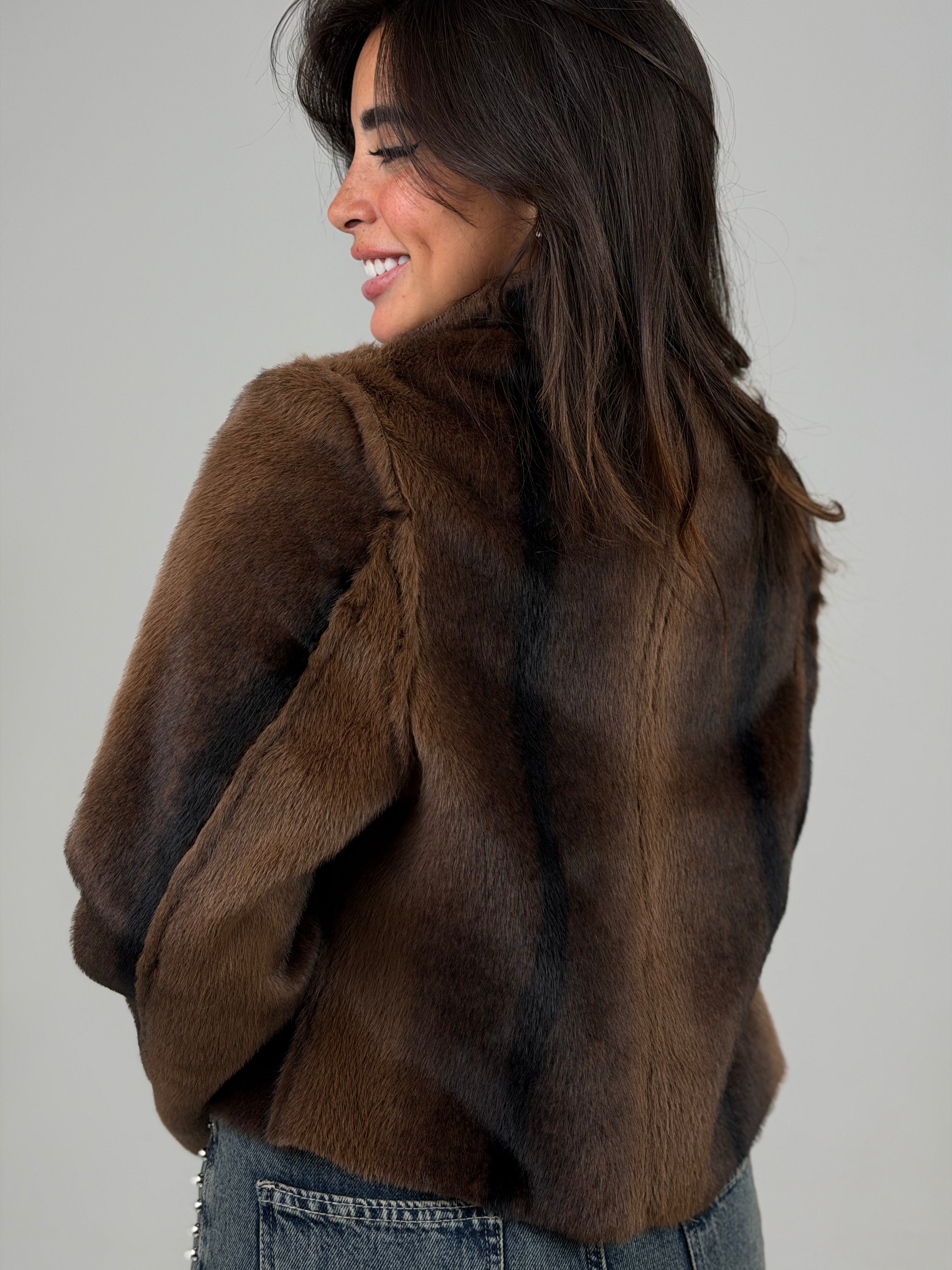 Double-sided fur jacket brown