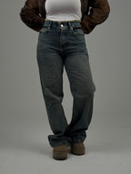 Straight leg jeans with rhinestones