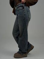 Straight leg jeans with rhinestones